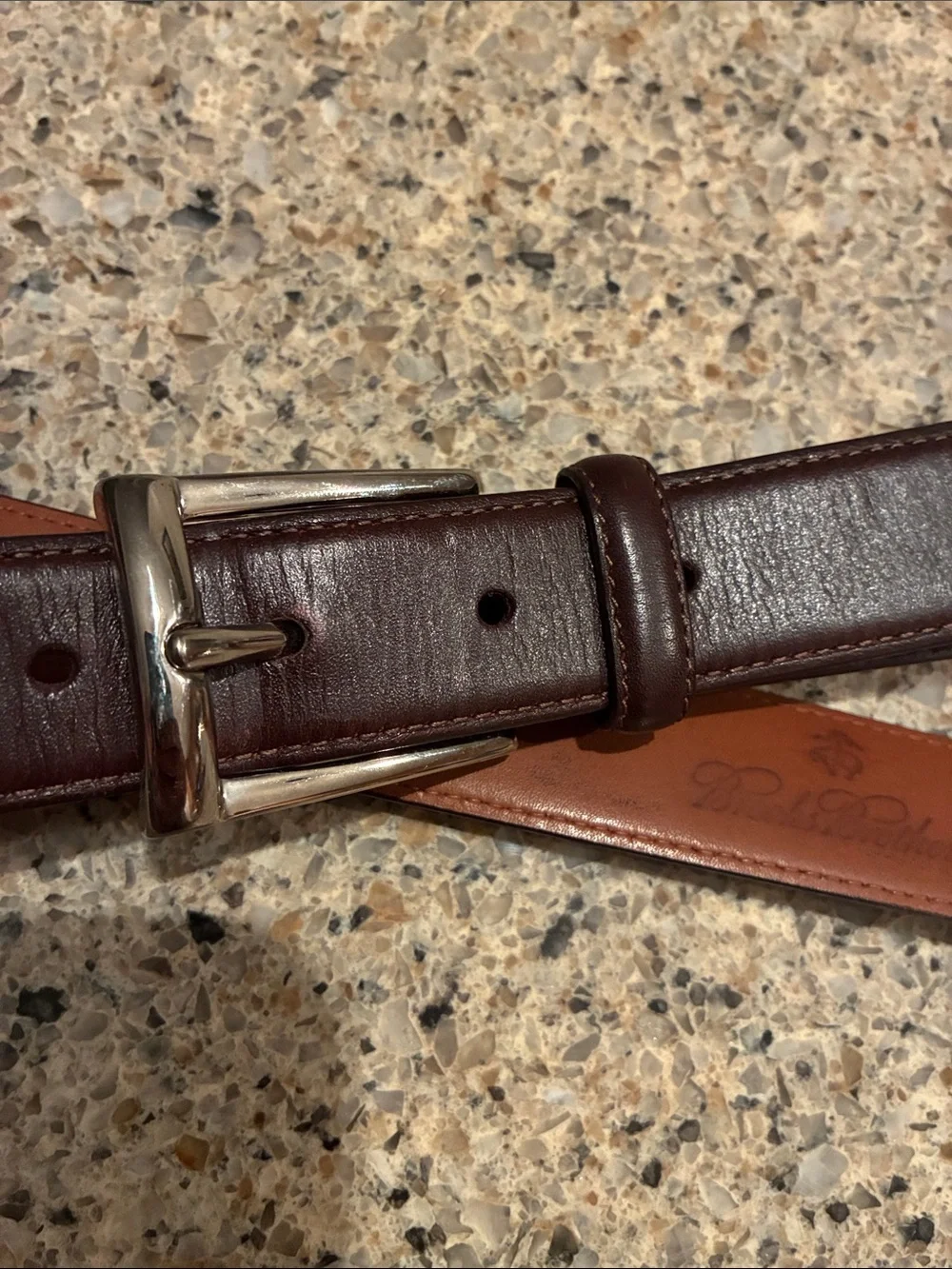 Vintage Brooks Brothers Dark Brown  Leather Belt and Silver Buckle. Italy made